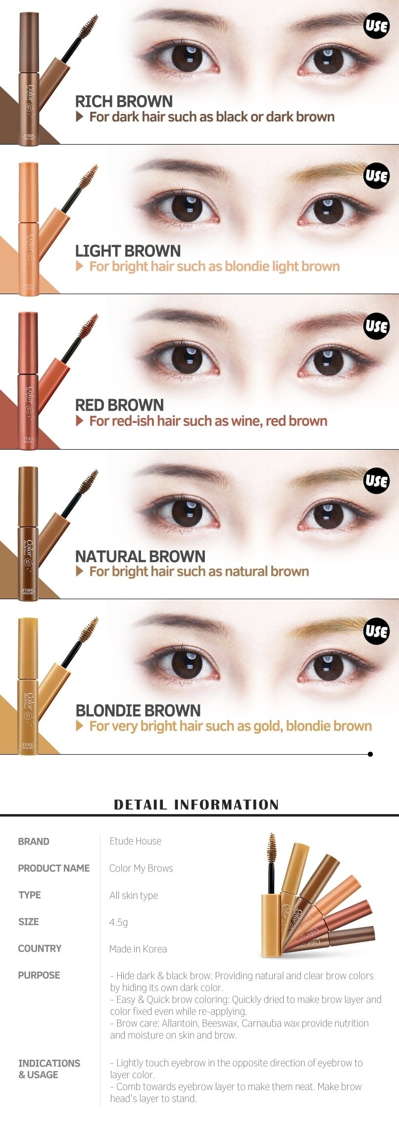 Color My Brows 4.5g Colors Description How to use