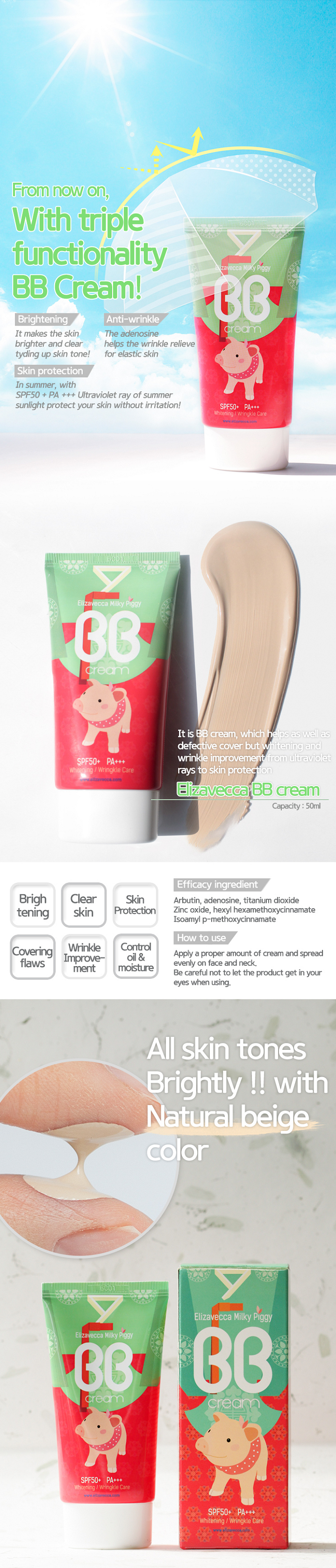 Milky Piggy BB Cream 50ml How To Use Description Ingredients